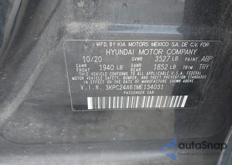 2021 Hyundai Accent Se z USA, uszkodzony, nr VIN 3KPC24A61ME134031